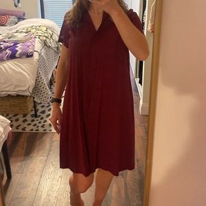 Lafayette 148 Stretch Linen Shirt Dress Burgundy Color